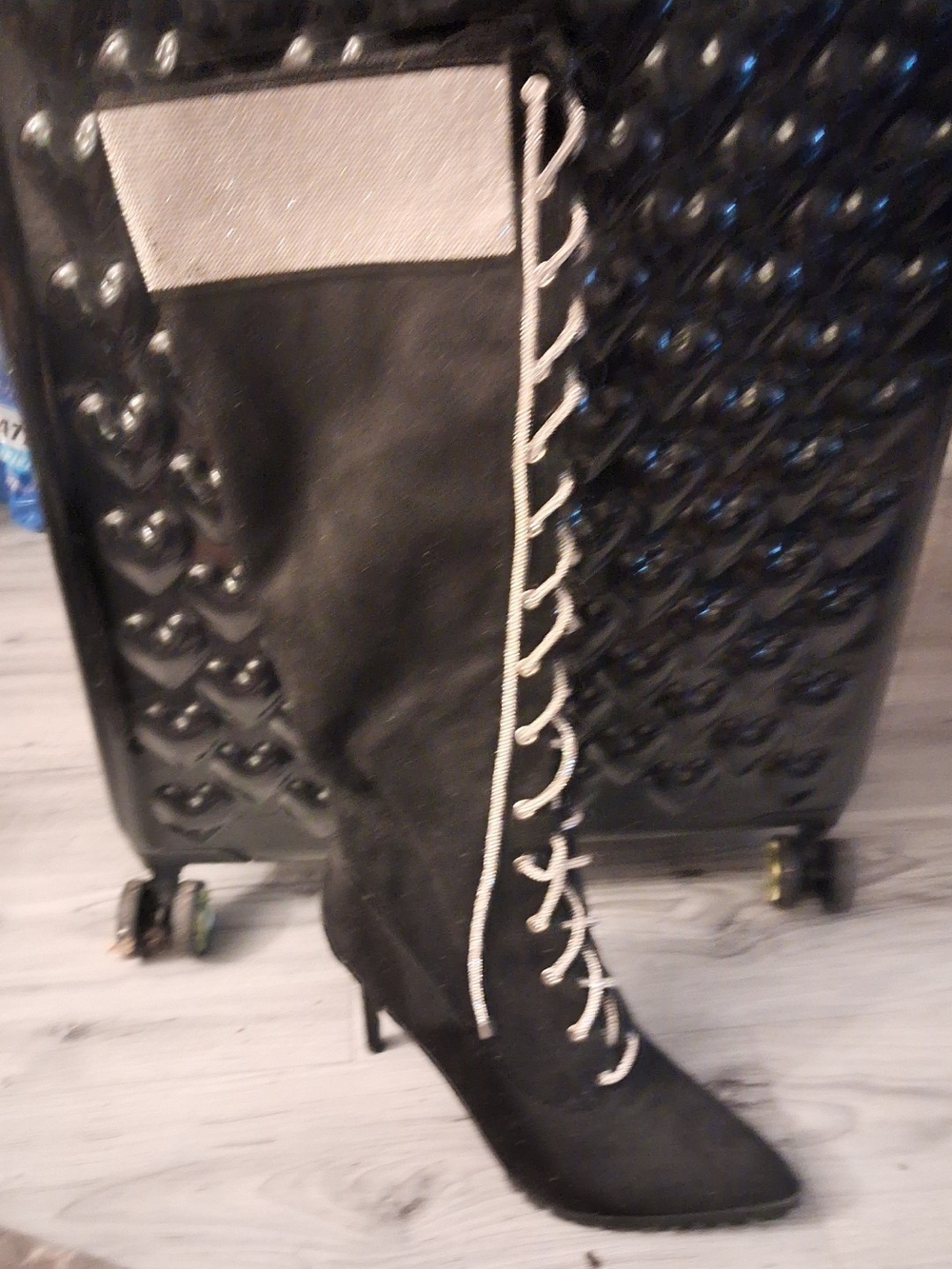 Black Lace-Up Knee-High Women's Boot with Silver Trim Size 10